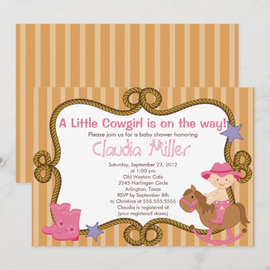 Cute Western Cowgirl Baby shower Uitnodiging (Voorkant / Achterkant)