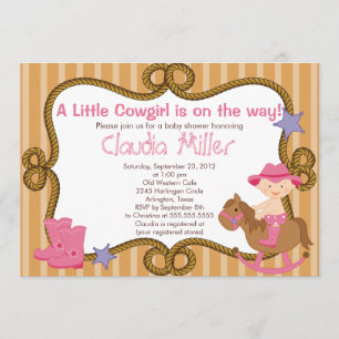 Cute Western Cowgirl Baby shower Uitnodiging