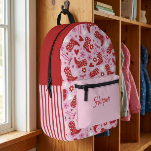 Cute Western Cowgirl Laarzen & Strikken Retro Roze Bedrukte Rugzak