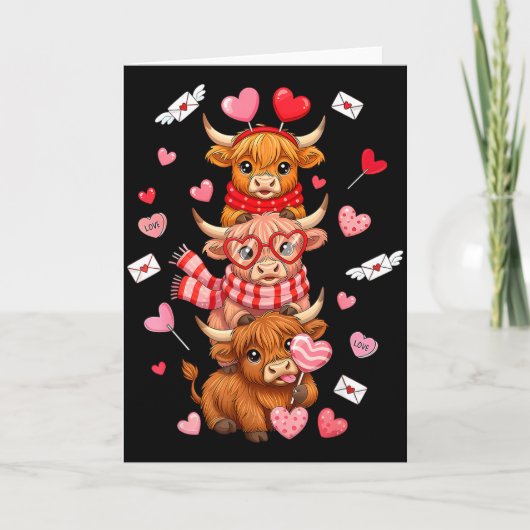 Cute Western Valentine Highland Cows With Hearts  Kaart (Voorkant)