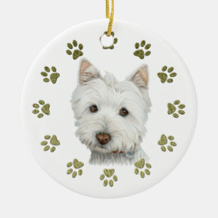 Cute Westie Dog Art en Paws Keramisch Ornament