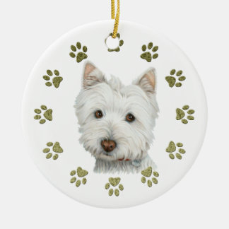 Cute Westie Dog Art en Paws Keramisch Ornament