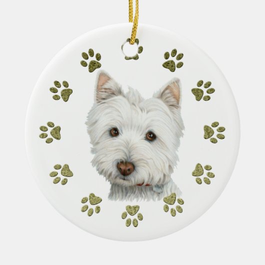 Cute Westie Dog Art en Paws Keramisch Ornament (Voorkant)