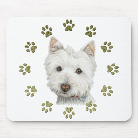 Cute Westie Dog Art en Paws Muismat (Voorkant)