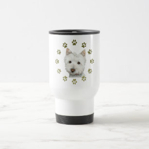 Cute Westie Dog Art en Paws Reisbeker