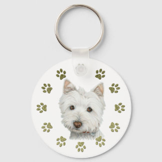 Cute Westie Dog Art en Paws Sleutelhanger