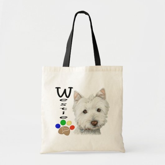 Cute Westie Dog en Paw Art Tote Bag (Voorkant)