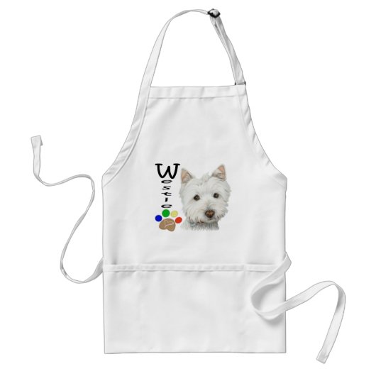 Cute Westie Dog en Paw Print Art Gifts Standaard Schort (Voorkant)