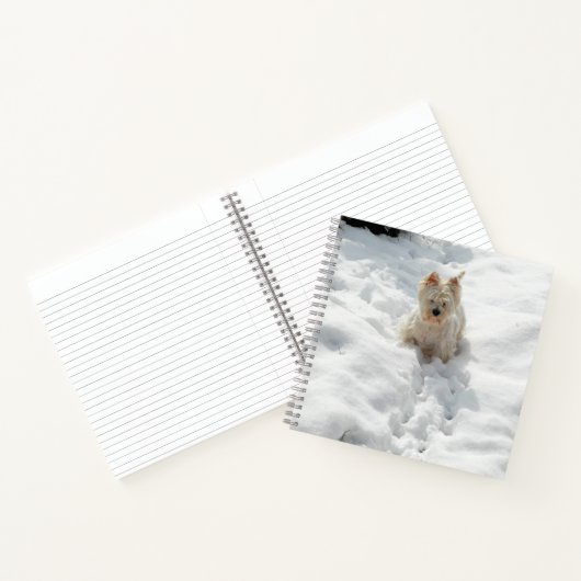 Cute Westie Dog in het Sneeuwdagboek 8x8 Notitiebo Notitieboek (Binnen)