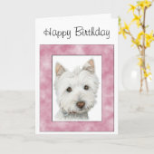 Cute Westie Dog in Roze Lijst Art Kaart (Gele Bloem)
