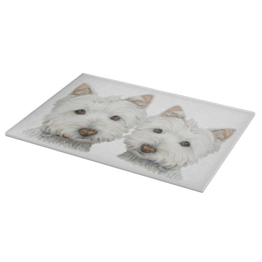 Cute Westie Dogs Art Glass Cutting Board Snijplank (Hoek)