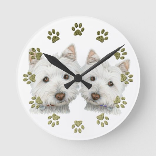 Cute Westie Dogs Clock Ronde Klok (Voorkant)