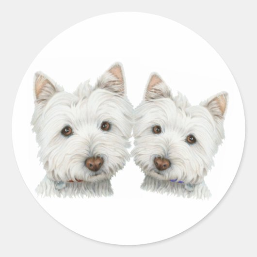 Cute Westie Dogs Ronde Sticker (Voorkant)