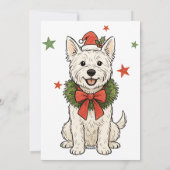 Cute Westie White Terrier Dog Red Bow Wreath Feestdagenkaart (Achterkant)