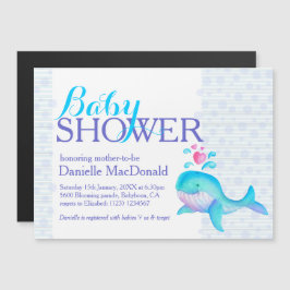Cute Whale art baby shower aqua paars Magnetische Uitnodiging