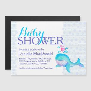 Cute Whale art baby shower aqua paars Magnetische Uitnodiging