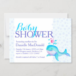 Cute Whale art baby shower aqua paars Magnetische Uitnodiging
