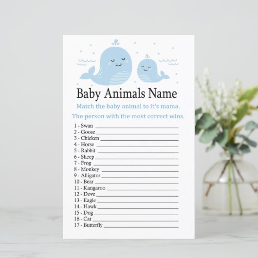 Cute Whale Baby Animals Name Game (Staand voorkant)