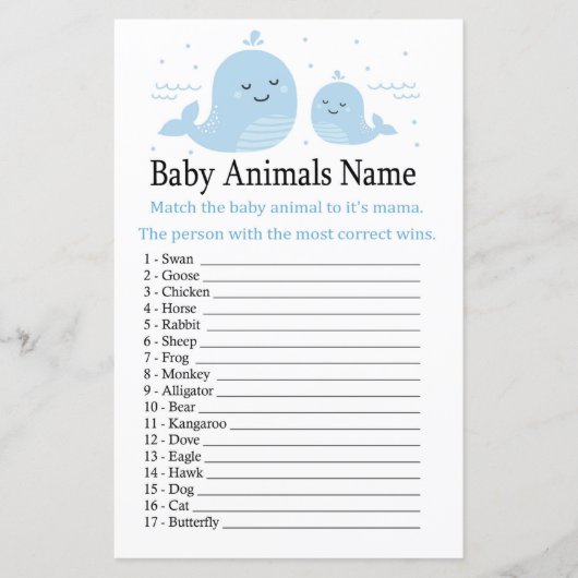 Cute Whale Baby Animals Name Game (Voorkant)
