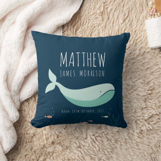 Cute Whale Baby Boy Birth Announding Pillow Kussen (Deken)