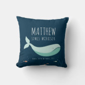 Cute Whale Baby Boy Birth Announding Pillow Kussen (Voorkant)