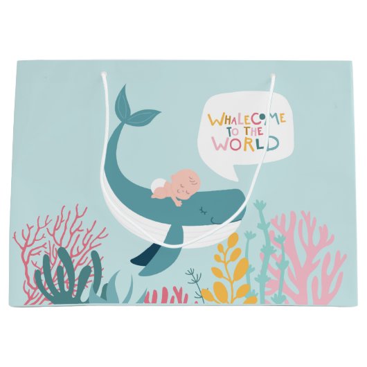 Cute Whale Baby shower Groot Cadeauzakje (Voorkant)