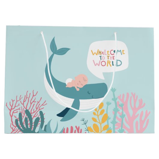 Cute Whale Baby shower Groot Cadeauzakje (Achterkant)