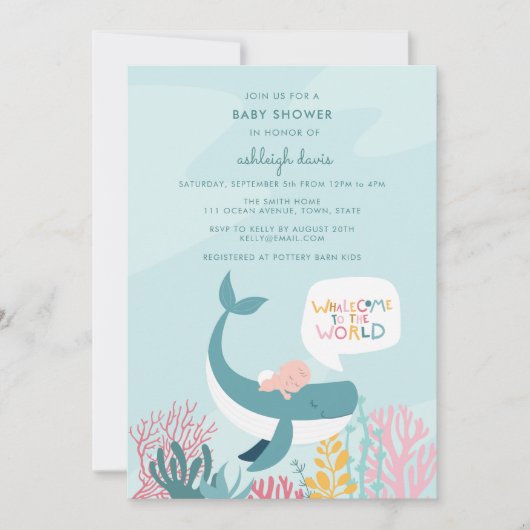 Cute Whale Baby shower Invitation Kaart (Voorkant)