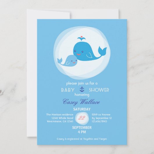 Cute Whale Baby shower Invitation Kaart (Voorkant)