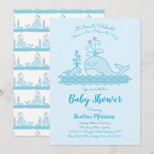 Cute Whale Baby shower Ocean Gender Neutral Blue Kaart