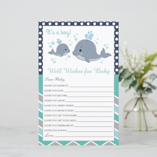 Cute Whale Baby shower Well Wwish for Baby Kaart (Staand voorkant)