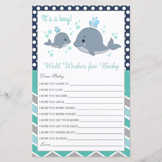 Cute Whale Baby shower Well Wwish for Baby Kaart (Voorkant)