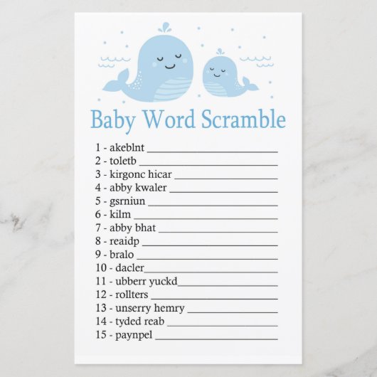 Cute Whale Baby word scramble game (Voorkant)