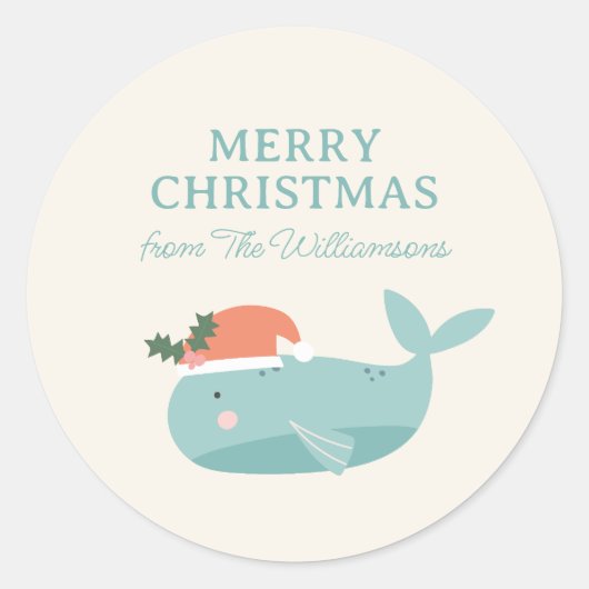 Cute Whale Christmas Holiday Personalized  Ronde Sticker (Voorkant)