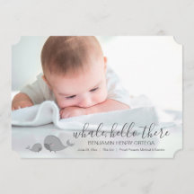 Cute Whale Hallo Daar Baby Foto Aankondiging