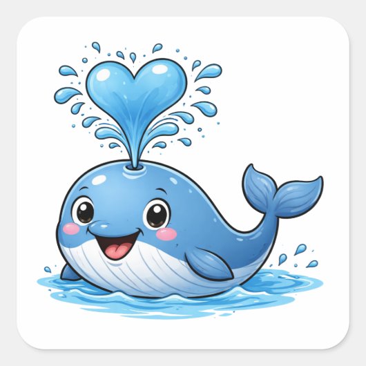 Cute Whale Heart Water Cartoon Art Sticker (Voorkant)