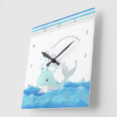 Cute Whale in Ocean Cartoon Character Little Boy Vierkante Klok (Hoek)