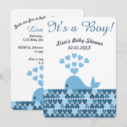 Cute Whale is een jongen! Baby Shower Kaart (Voorkant / Achterkant)