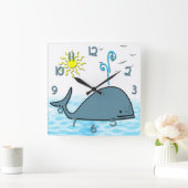 Cute Whale Kid's Square Wall Clock Vierkante Klok (Huis)