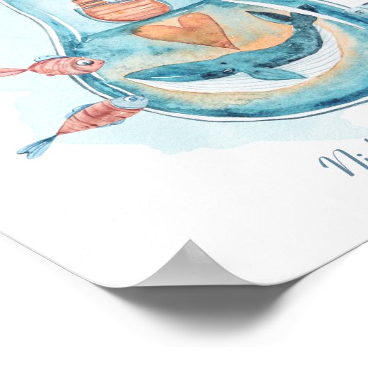 Cute Whale Light Bulb Monogram Poster (Hoek)