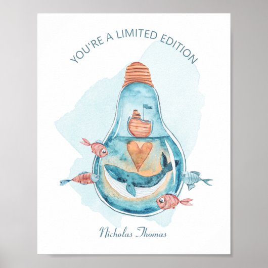 Cute Whale Light Bulb Monogram Poster (Voorkant)