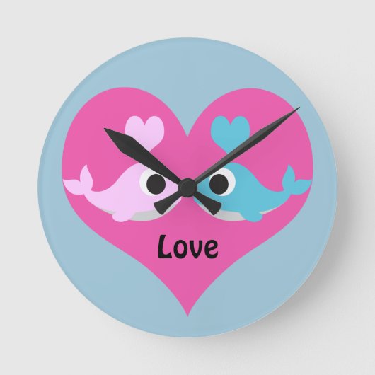 Cute Whale Love Ronde Klok (Voorkant)