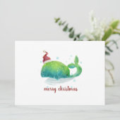 Cute Whale met Santa Hat Feestdagenkaart (Staand voorkant)