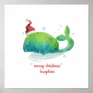 Cute Whale met Santa Hat Poster