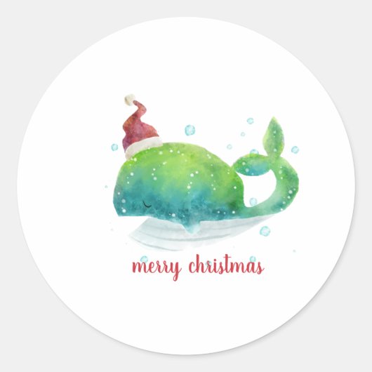 Cute Whale met Santa Hat Ronde Sticker (Voorkant)