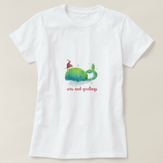 Cute Whale met Santa Hat T-shirt (Design voorkant)