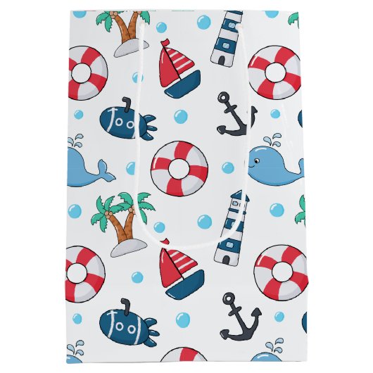 Cute Whale Nautical Custom Medium Cadeauzakje (Achterkant)