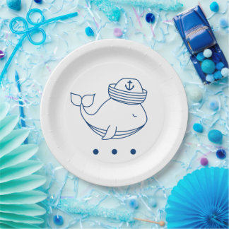 cute whale nautical theme party plates papieren bordje