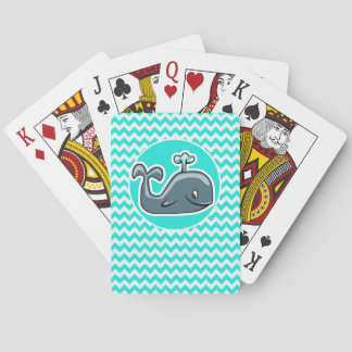 Cute Whale op Turquoise, Aqua Color Chevron Pokerkaarten