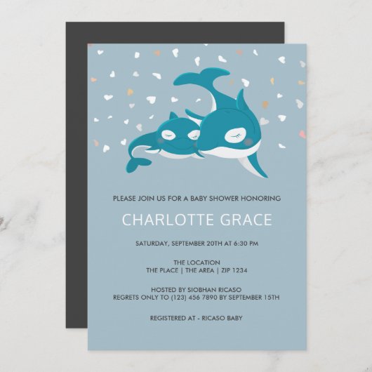 Cute Whale Personalized Baby shower Kaart (Voorkant / Achterkant)